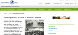 Screenshot der Website des Forschungsverbundes SED-Staat der Freien Universität Berlin