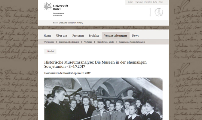 Tagungsbericht: Historische Museumsanalyse. Die Museen der ehemaligen Sowjetunion, Screenshot von der Website der Veranstaltung 