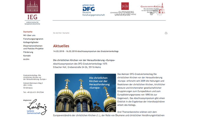 Ankündigung der Veranstaltung auf der Homepage des DFG-Graduiertenkollegs, Screenshot von der Website 