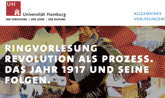 Ankündigung der Ringvorlesung: Revolution als Prozess. Das Jahr 1917 und seine Folgen, Screenshot von der Website der Universität Hamburg.