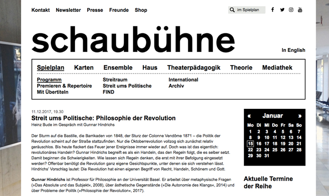 Die Ankündigung des Stücks auf der Website der Schaubühne, Screenshot von der Website
