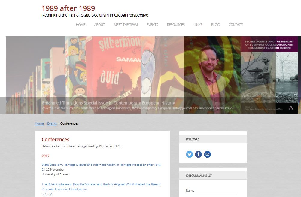 Screenshot der Website des Forschungsprojektes "1989 after 1989"