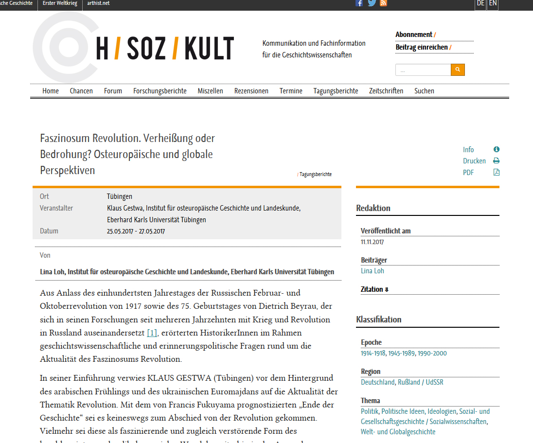 Screenshot des Tagungsberichts auf www.hsozkult.de