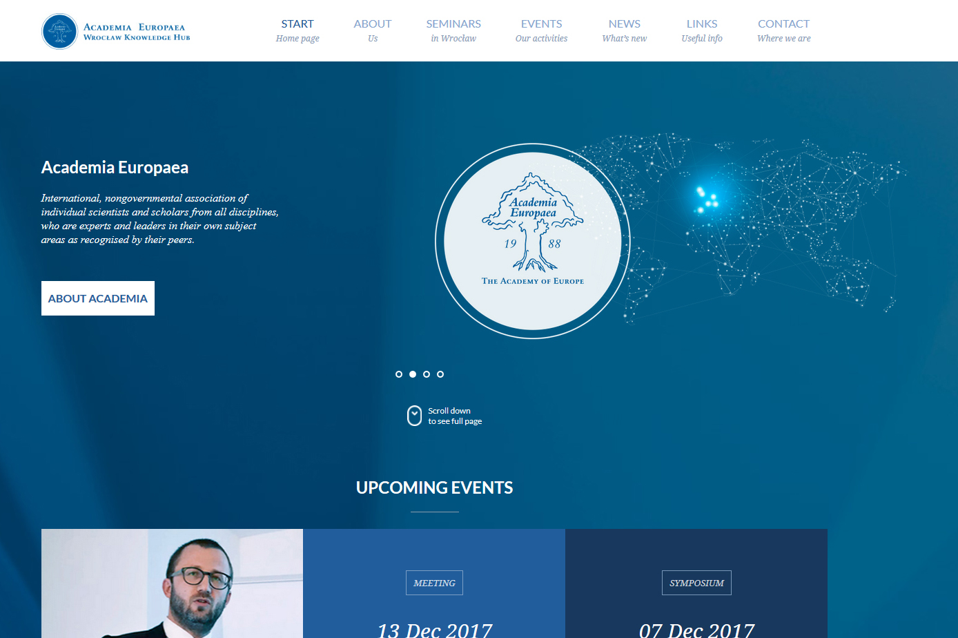 Screenshot der Homepage der Academia Europaea Wroclaw