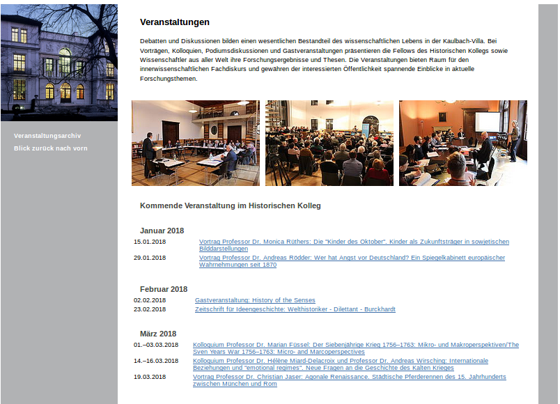 Screenshot der Website des Historischen Kollegs