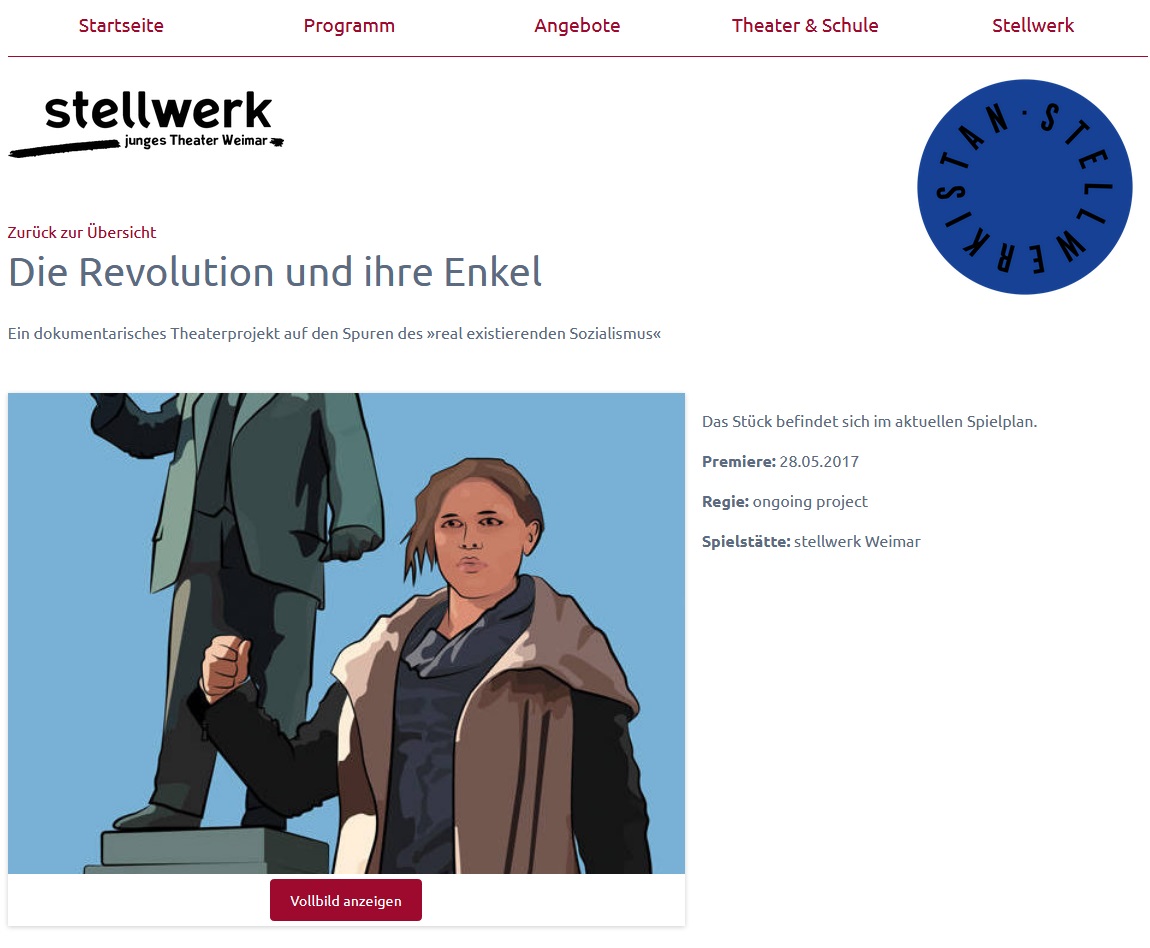 Screenshot der Ankündigung "Die Revolution und ihre Enkel"
