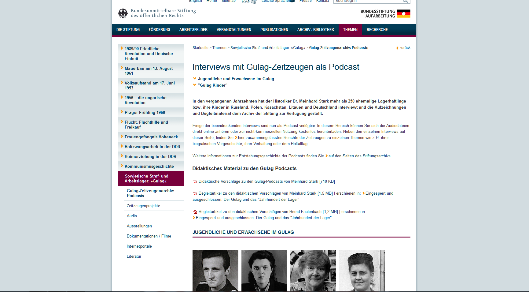 Screenshot Website Bundesstiftung 