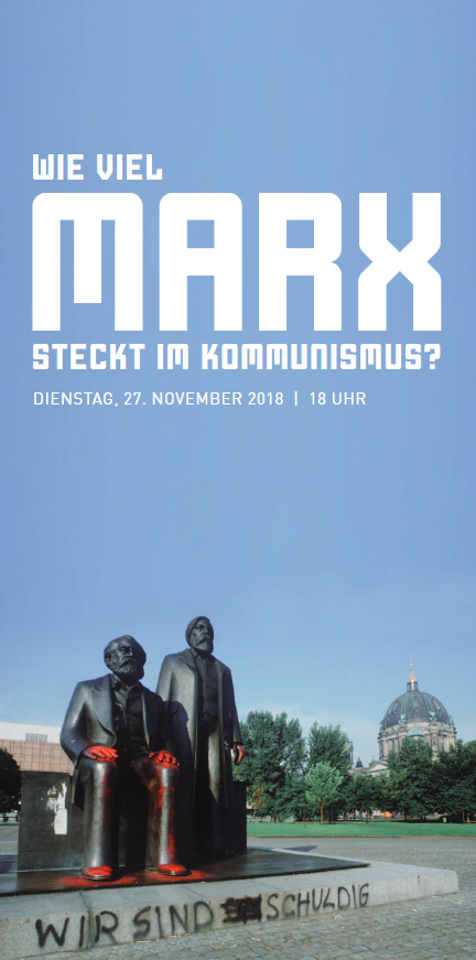 Flyer zur Veranstaltung: Wie viel Marx steckt im Kommunismus?, Gestaltung: Ultramarinrot, Bildnachweis: Bundesstiftung Aufarbeitung, Harald Hauswald Bild 910822HH02