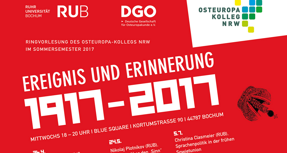 Screenshot des Flyers zur Veranstaltung: Ereignis und Erinnerung: 1917-2017. Ringvorlesung des Osteuropa-Kollegs NRW