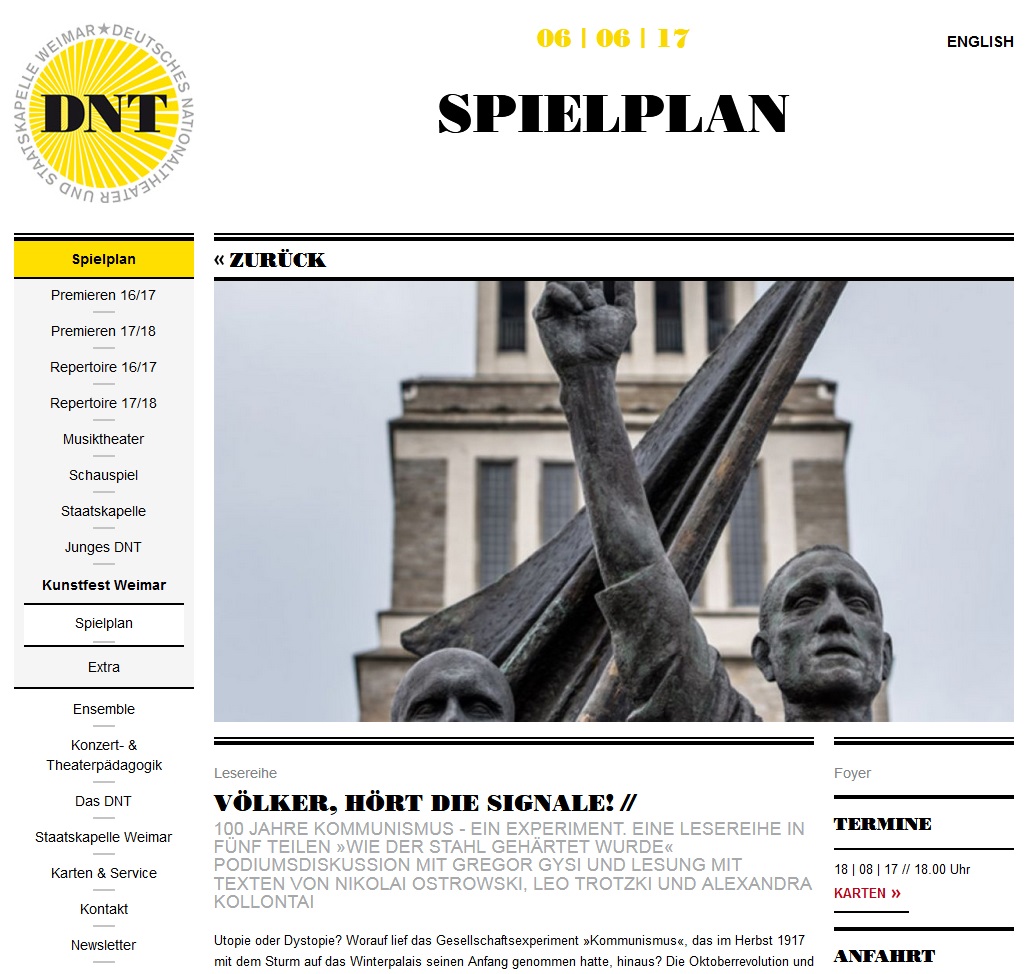 Screenshot der Ankündigung der Lesungen "Völker, hört die Signale"