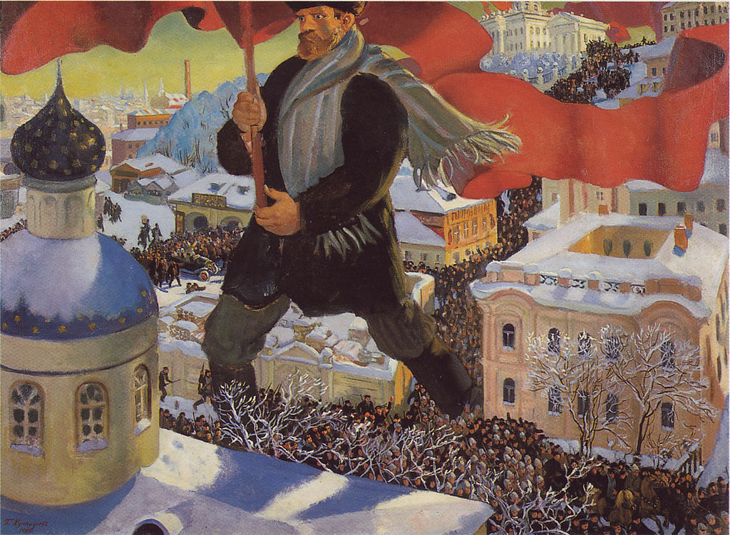 Der Bolschewik, Ölgemälde von Boris Kustodijew (1920). Gemeinfrei, Wikimedia Commons