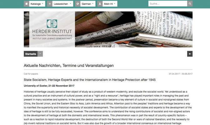 Terminankündigung auf der Seite des Herder-Instituts, Screenshot von der Website