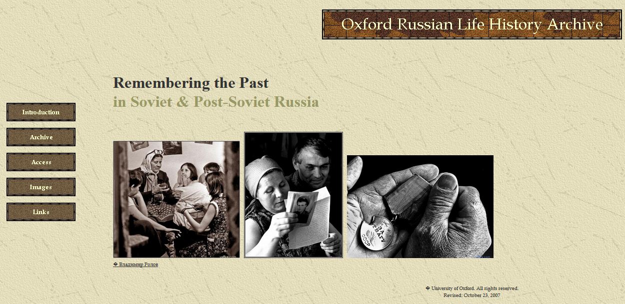 Screenshot: Oxford Russian Life History Archive