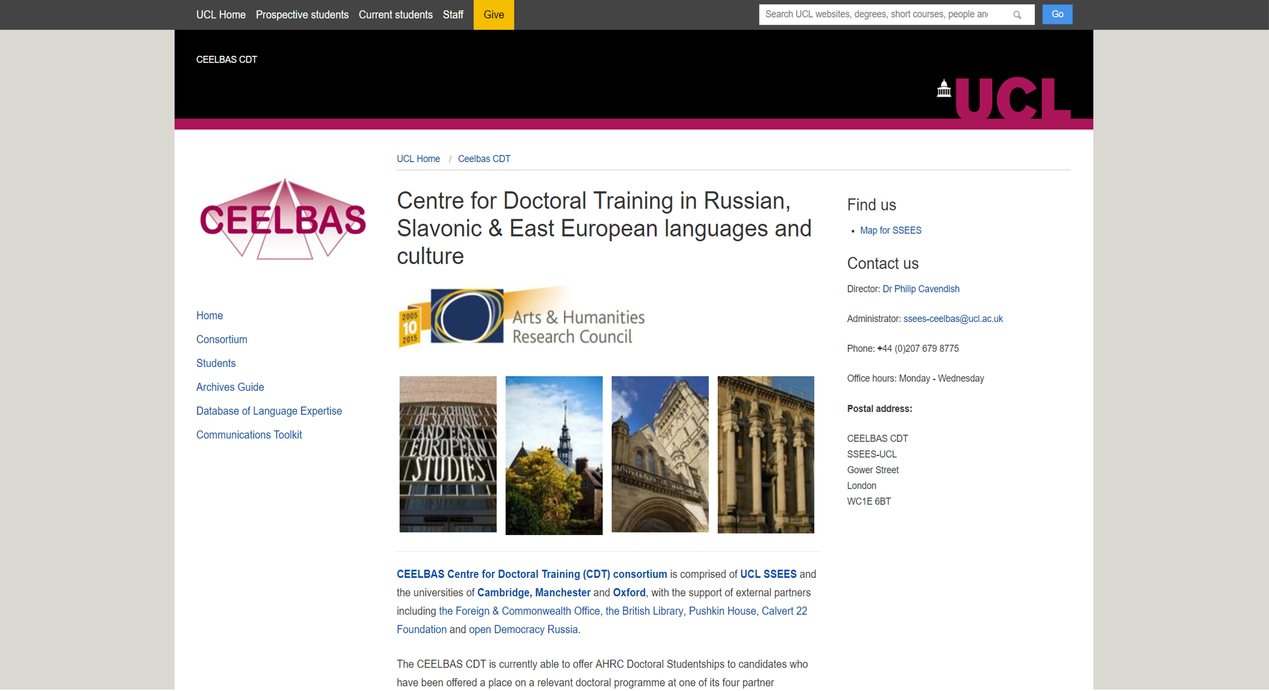 Screenshot der Webseite http://www.ceelbas-cdt.ac.uk/