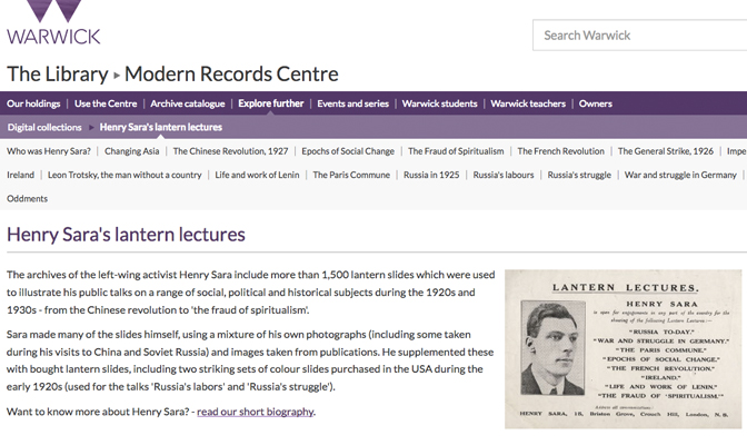 Das Laterna Magica Archiv von Henry Sara, Screenshot von der Website