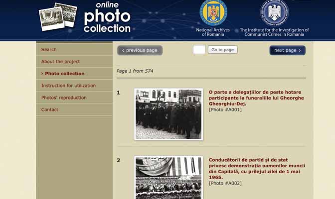 Die Fotosammlung des rumänischen Kommunismus, Screenshot von der Website