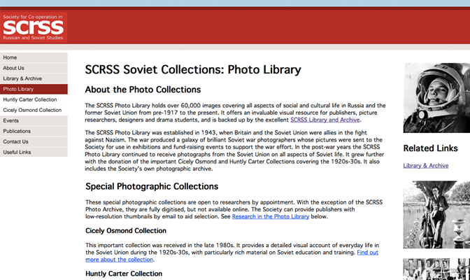 SCRSS Soviet Collections: Photo Library, Screenshot von der Website