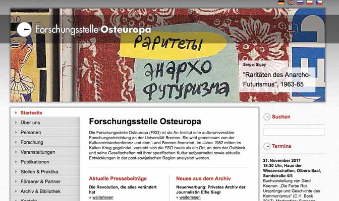 Forschungsstelle Osteuropa, Screenshot von der Website