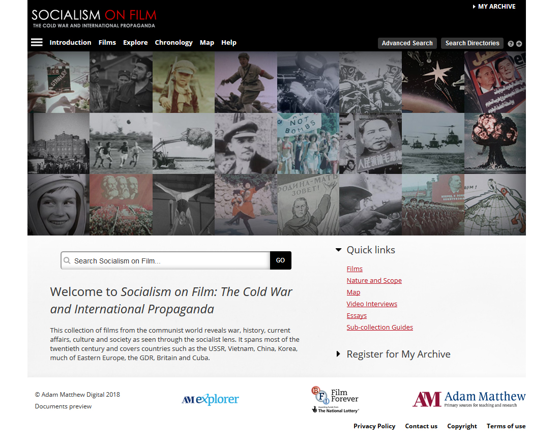 Screenshot der Homepage "Socialism on Film: The Cold War and International Propaganda"