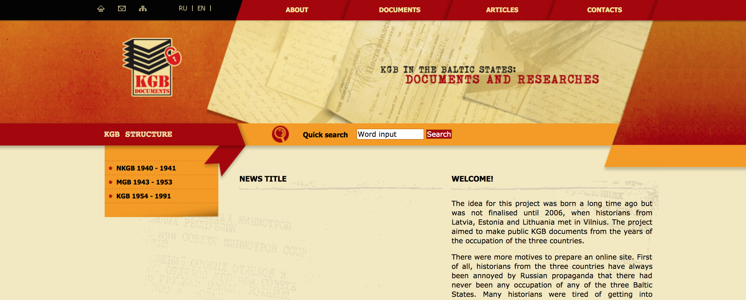 Screenshot der Website www.kgbdocuments.eu