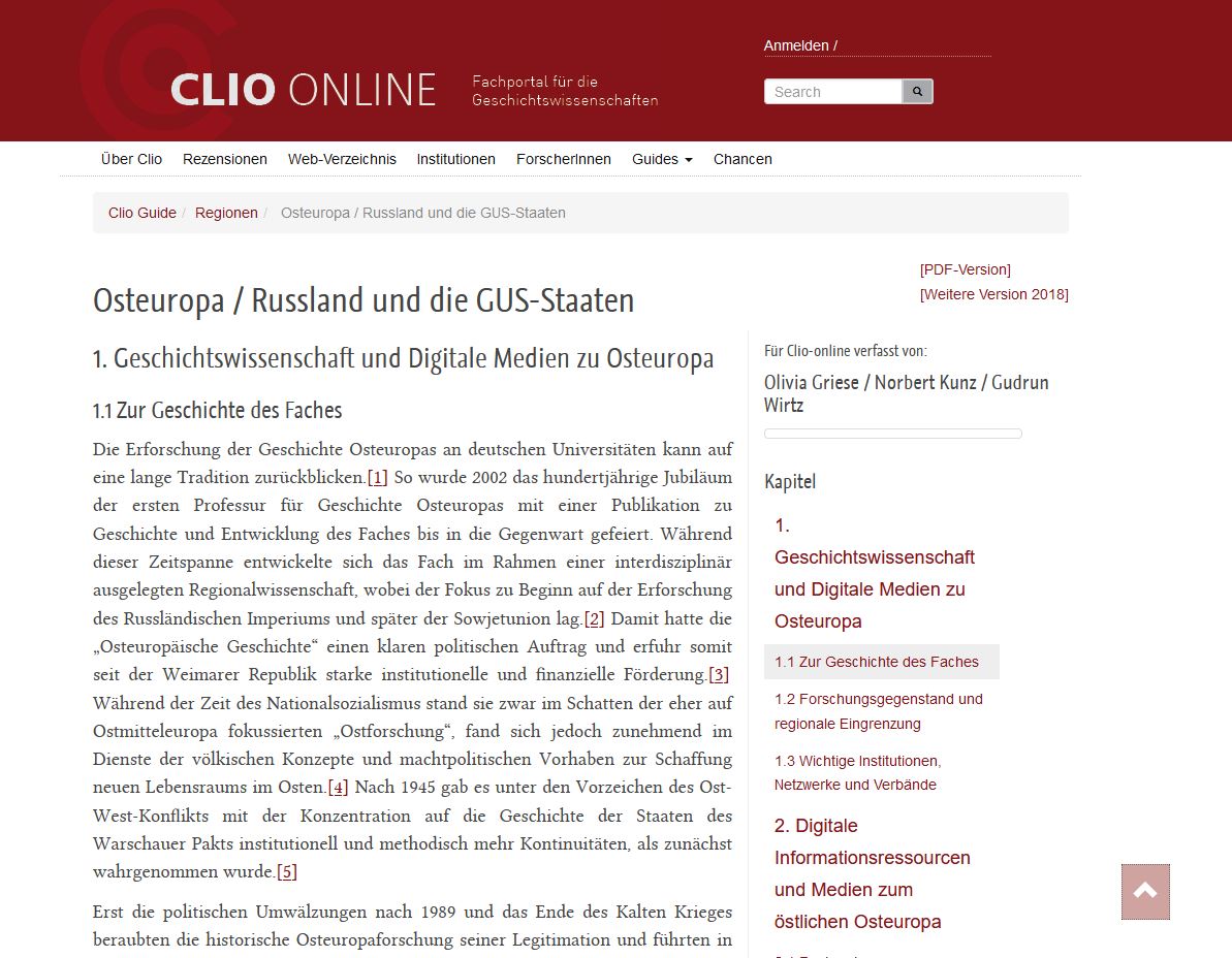 Screenshot digitales Handbuch auf CLIO online