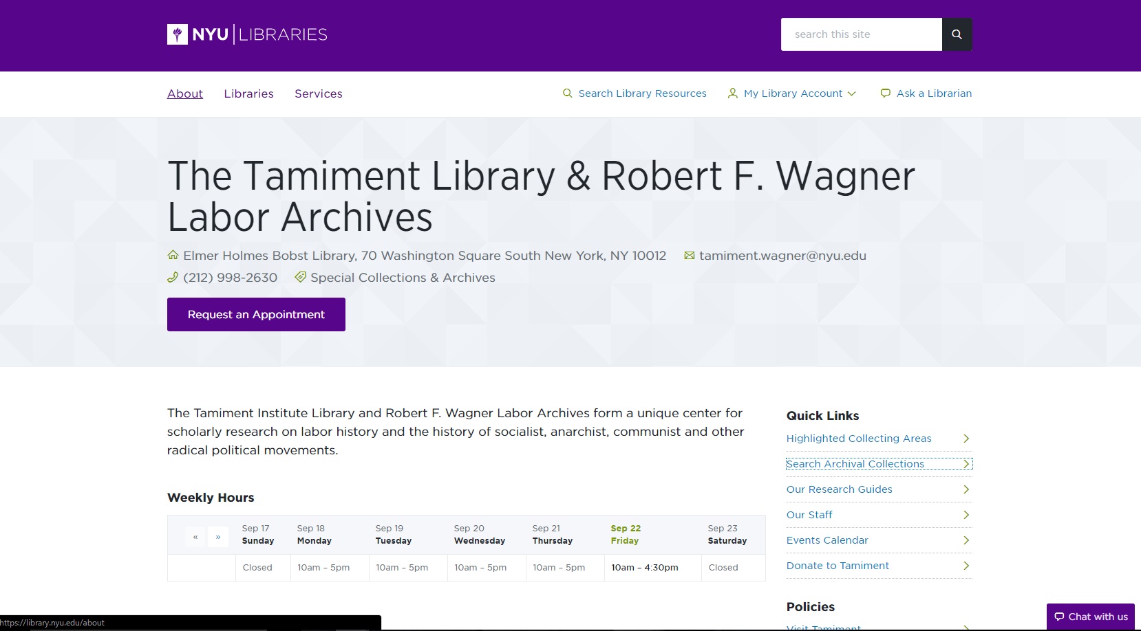 Screenshot: The Tamiment Library & Robert F. Wagner Labor Archives 