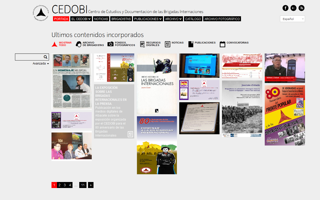 Screenshot der Institutswebsite: Centro de Estudios y Documentación de las Brigadas Internacion