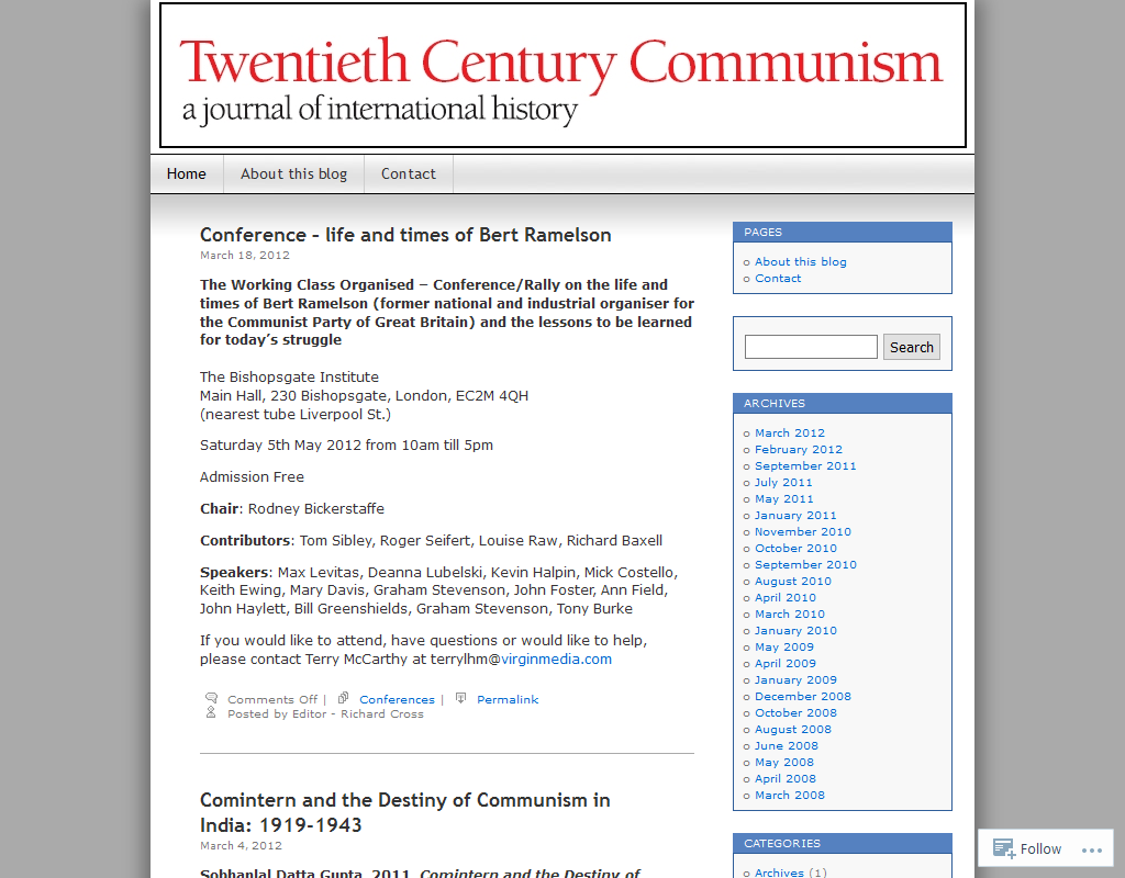 Twentieth Century Communism: a journal of international history
