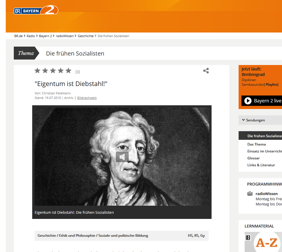 Radiofeature: Eigentum ist Diebstahl: Die frühen Sozialisten, Screenshot von Website von Bayern 2