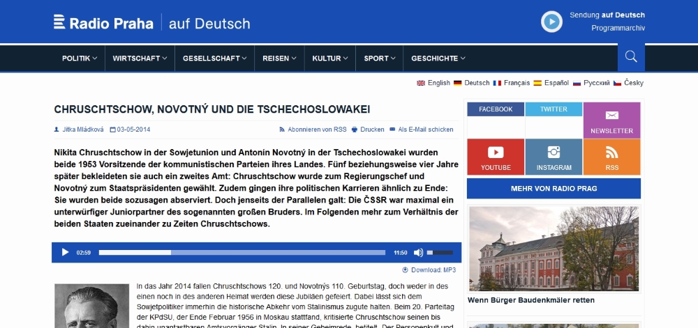 Screenshot des Features bei Radio Praha