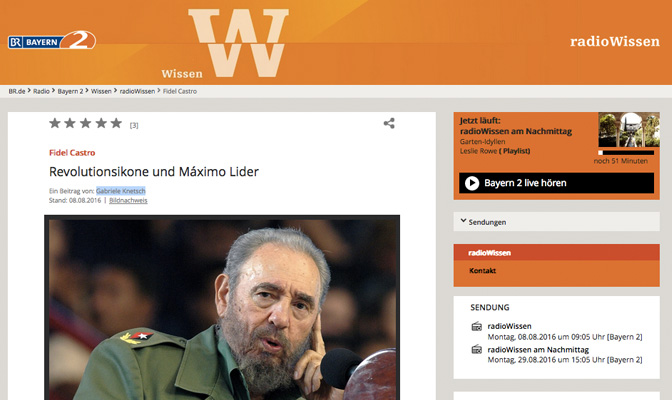 Screenshot Radio Bayern Wissen; "Fidel Castro - Revolutionsikone und Máximo Lider"
