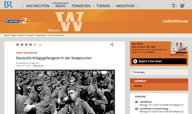Screenshot Radio Bayern Wissen; "Hinter Stacheldraht: Deutsche Kriegsgefangene in der Sowjetunion"