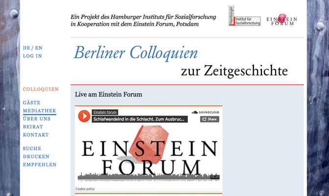 Die Mediathek der Berliner Colloquien zur Zeitgeschichte, Screenshot von der Website