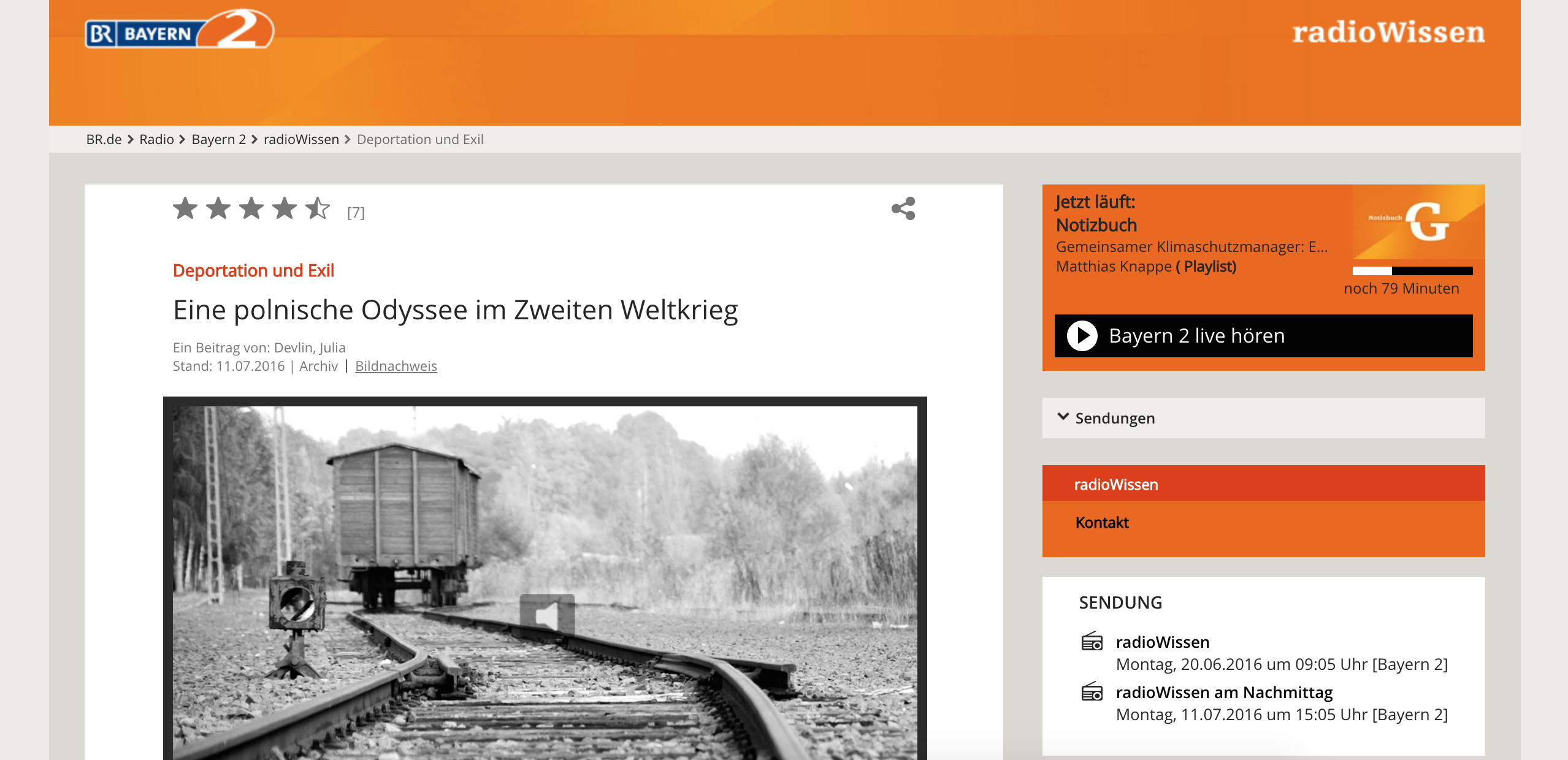 Screenshot der Webiste des Radiofeatures