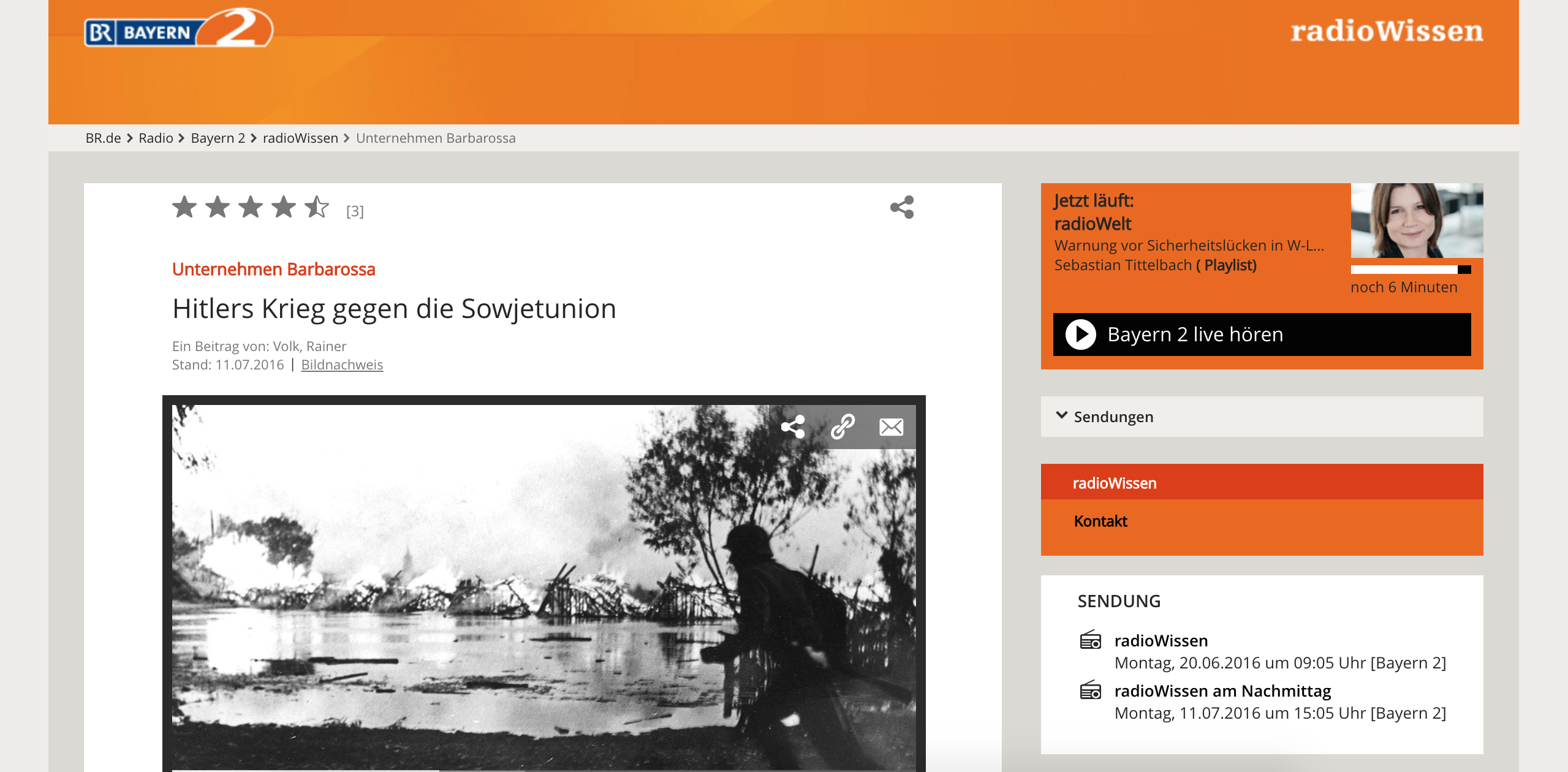 Screenshot der Sendungsseite zum Feature "Unternehmen Barbarossa - Hitlers Krieg gegen die Sowjetunion"