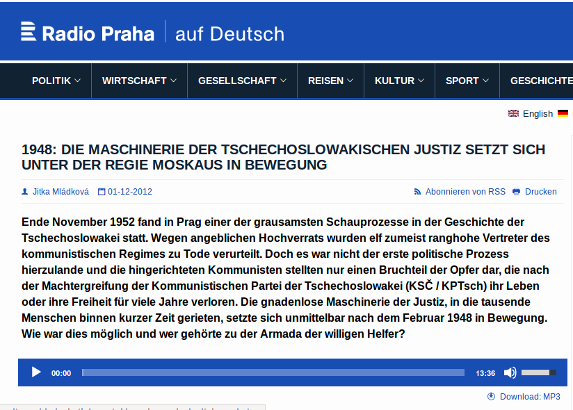 Screenshot von Radio Praha