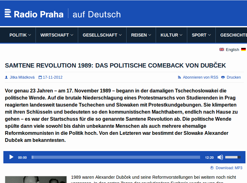 Screenshot von Radio Praha