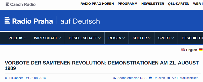 Screenshot der Website von Radio Praha