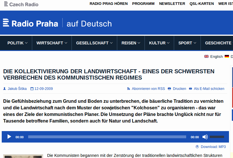 Screenshot der Website von Radio Praha
