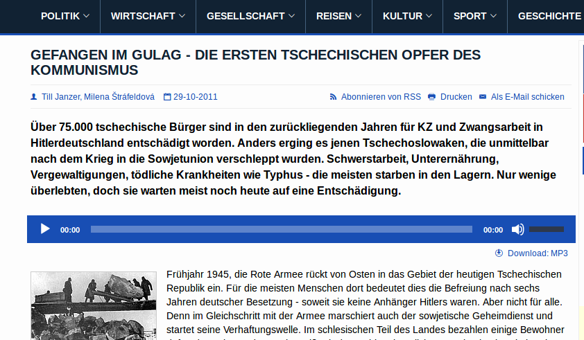Screenshot der Website von Radio Praha