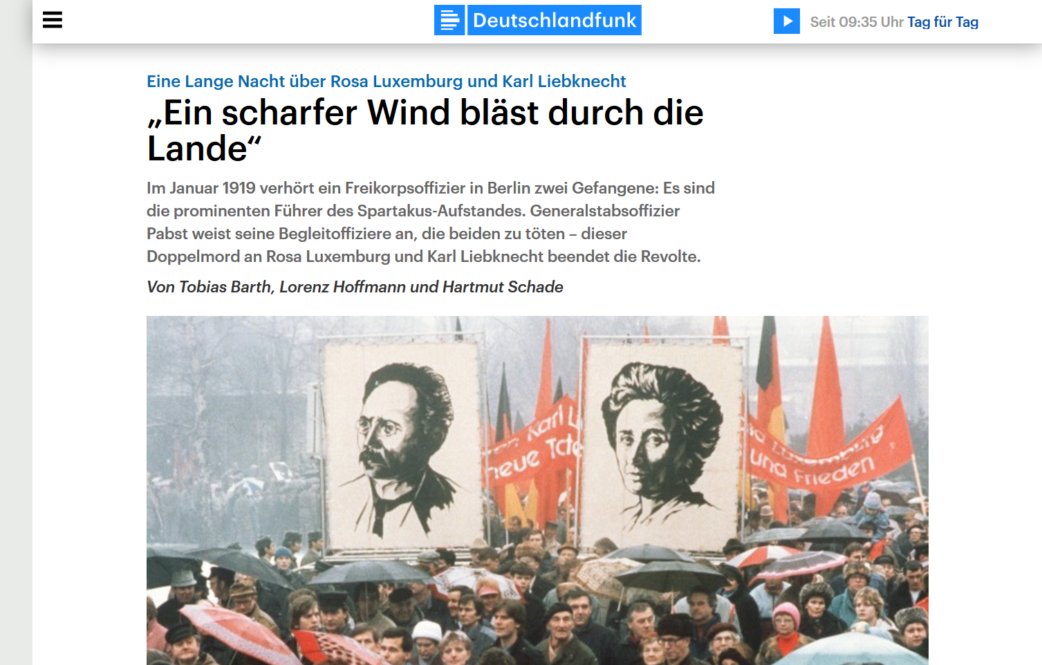 Screenshot des Radiobeitrags bei Deutschlandfunk