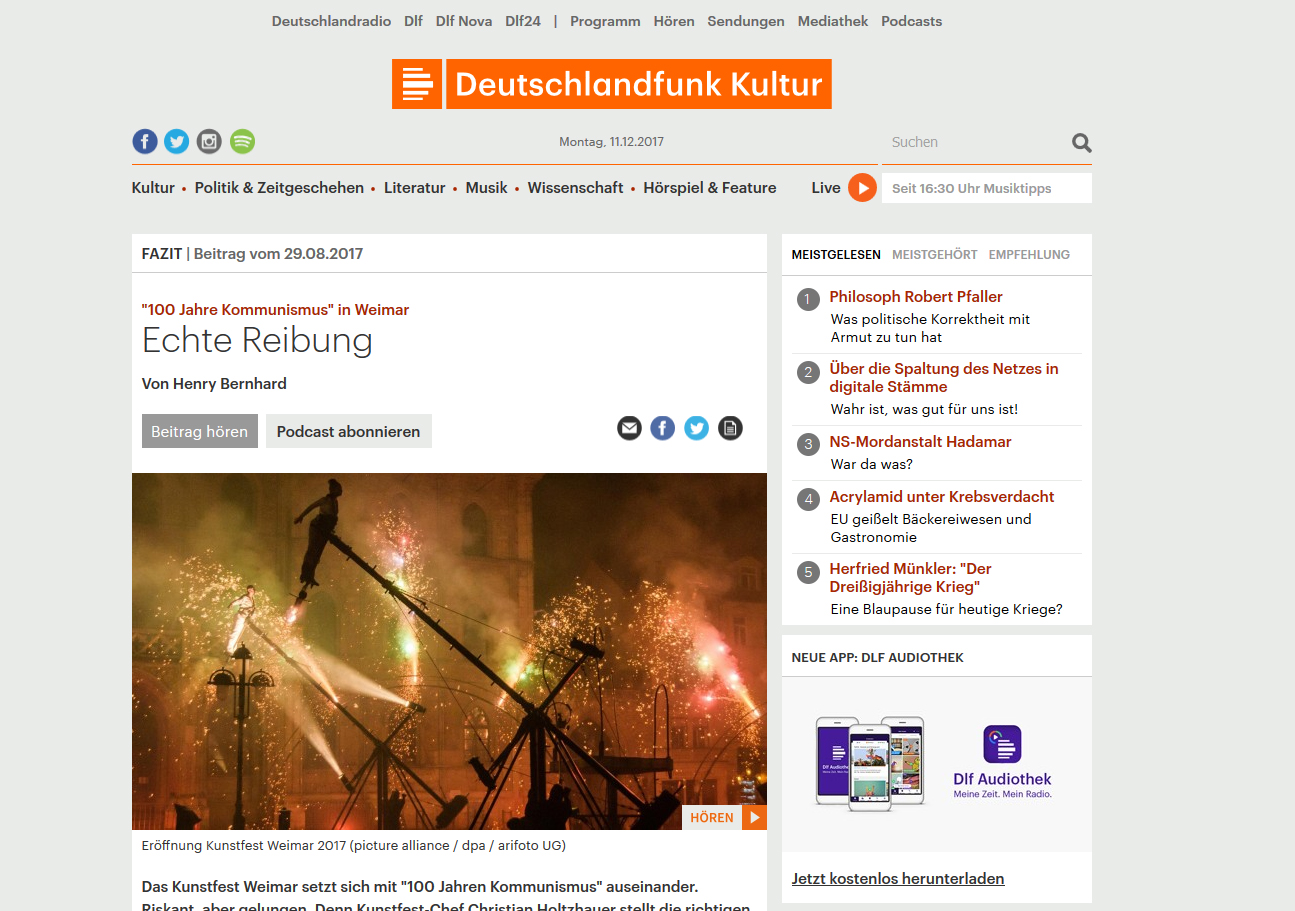 Screenshot des Radiobeitrags bei Deutschlandfunk Kultur