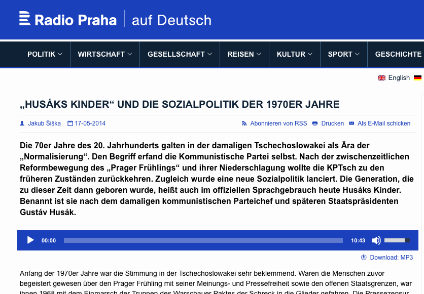 Screenshot der Website von Radio Praha