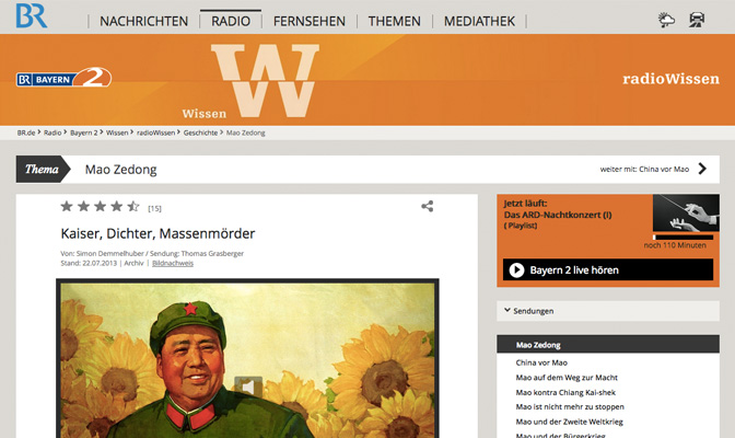 Screenshot Radio Bayern Wissen; "Mao Zedong: Kaiser, Dichter, Massenmörder"