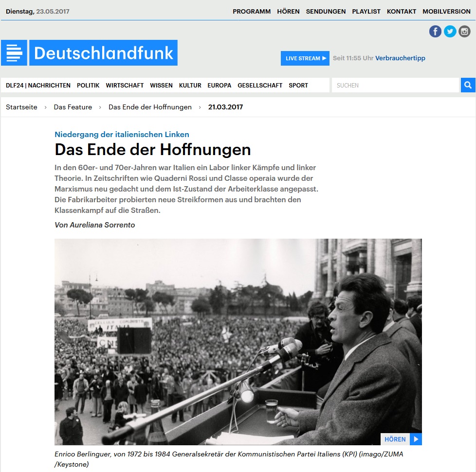 Screenshot Deutschlandfunk-Podcast "Niedergang der italienischen Linken"