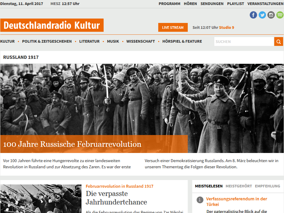 Screenshot der Website Themenportal Russland 1917, http://www.deutschlandradiokultur.de/russland-1917.2933.de.html