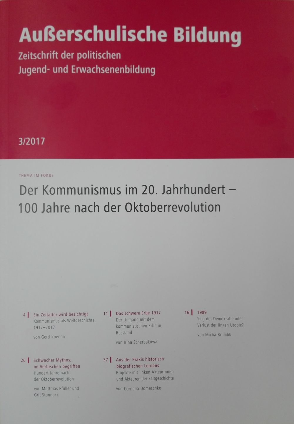 Cover der 3/2017-Ausgabe von "Außerschulische Bildung"