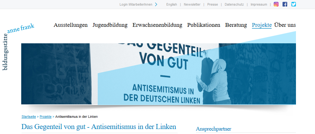 Screenshot: Ankündigung der Ausstellung auf bs-anne-frank.de