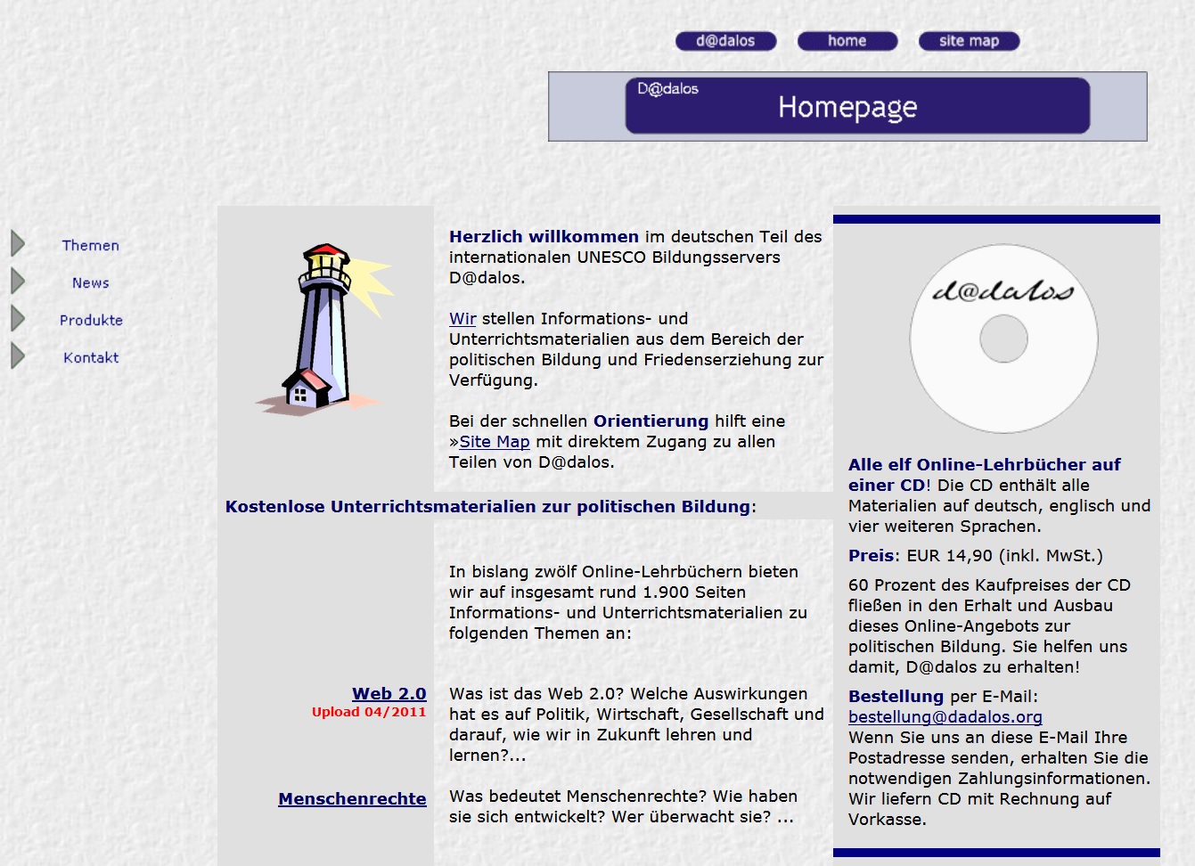 Screenshot des Bildungssevers D@dalos