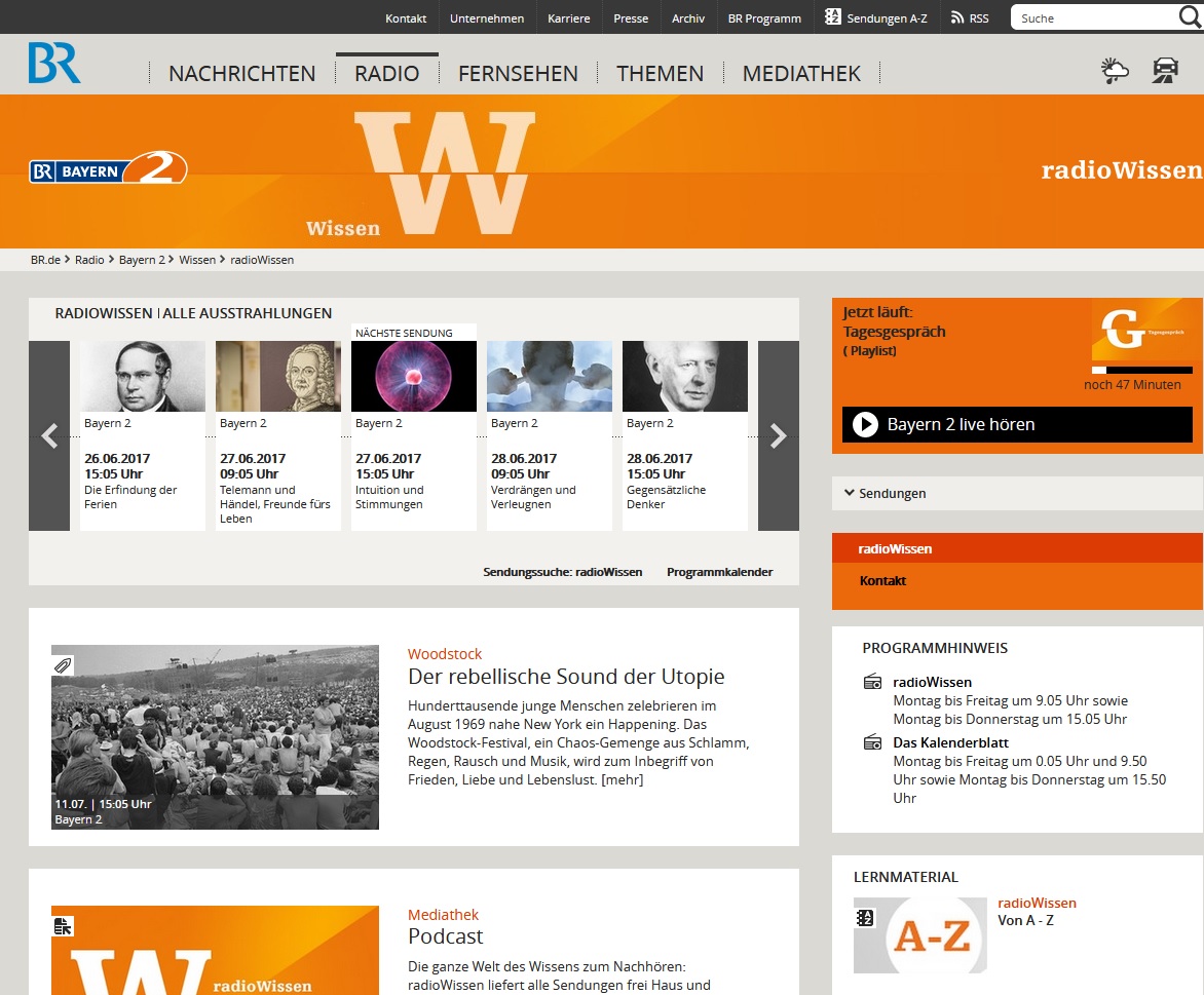 Screenshot des Website von radioWissen